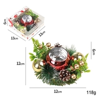 Suport pentru Lumanare de Craciun, Flippy, Model Glob pentru Brad 2 Conuri, Sfesnic de Tip Ghirlanda, Decoratiune pe Masa de Craciun, 12 x 12 x 6 cm, Rosu