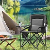 SONGMICS Scaun pliabil camping premium cu spatar inalt si sezut buretat, suport bauturi si buzunar termo, 200 kg, 63x95x100 cm, negru