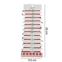 Bratara Martisor pentru Dama, Jolie, Model Talpi in Cerc, Set 12 bucati, Pandativ Argintiu din Inox cu Snur Rosu Ajustabil