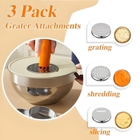 Set 6 Boluri pentru Mixare si Depozitare, Vafy, Inox Premium, Capace Ermetice, 3 Accesorii Razuire si Feliere, Interior Gradat, Design Nestable, Argintiu