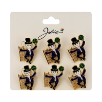 Brose Martisor Primavara Jolie, Set 12 Bucati, Model Elf cu Trifoi Norocos, Brosa din Metal, 3 x 2 cm per Bucata, Albastru inchis