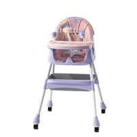 Scaun de Masa 2in1, Flippy, pentru Copii de la 6 luni - 5 Ani, Inaltime Reglabila, Centura in 5 Puncte, Tava de Masa, Roti cu Frana, Cos Depozitare, Jucarie Inclusa, 94 x 78 x 60 cm, Roz/Mov