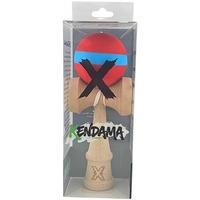 Kendama X Originala, Profesionala, Flippy, 18 cm, din Lemn, Rubber Grip, Rosu/Albastru