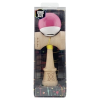 Kendama X Originala, Profesionala, Flippy, Super Sticky cu Cupe Mari KING SIZE V3, Gaura in Baza, Rulment Metalic, din lemn 18 cm, Ata 62/65 cm, Bicolor Roz inchis/Alb