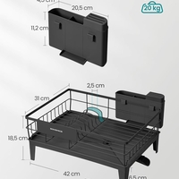 SONGMICS Suport vase metalic, cu tava si scurgere mobila direct in chiuveta, 31x42x19 cm, negru