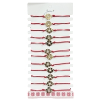 Bratara Martisor pentru Dama, Jolie, Model Inima in Floare, Set 12 bucati, Pandativ Auriu din Inox cu Snur Rosu Ajustabil