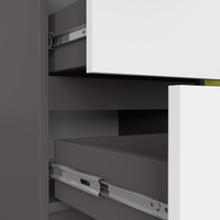Comoda JERRY cu 3 sertare si dulap cu rafturi, PAL laminat, 80x35x77 cm, gri grafit si alb