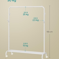 SONGMICS Suport haine metalic cu roti si raft inferior, stil industrial, 103x41x155 cm, alb