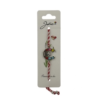 Martisor Bratara cu Snur Alb Rosu Reglabil, Jolie, Model Potcoava Multicolora cu Buburuza, Jolie