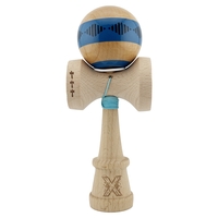 Kendama X Originala FREQUENCY, Profesionala, Flippy, Cupe Mari KING SIZE V3, Super Sticky, Gaura in Baza, Rulment Metalic, din lemn 18 cm, Ata 62/65 cm, Albastru/Maro