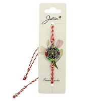 Martisor Bratara Snur Alb-Rosu, Jolie, Pandantiv Metalic, Model Floare Colorata