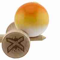 Kendama X Originala, Profesionala, Flippy, Super Sticky cu Cupe Mari KING SIZE V3, Gaura in Baza, Rulment Metalic, din lemn 18 cm, Ata 62/65 cm, Gradient Portocaliu/Galben/Alb