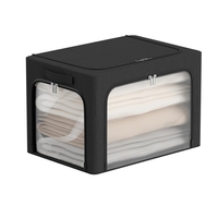 Cutie de Depozitare, Vafy, cu 3 Ferestre cu Fermoar Bidirectional, Cadru din Otel, Impermeabil, 38L, 42 x 30 x 30 cm, Negru