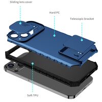 Husa Defender cu Stand pentru iPhone 13 Pro Max, Albastru, Suport reglabil, Antisoc, Protectie glisanta pentru camera, Vafy