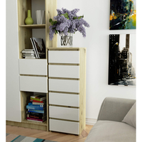 Comoda cu 6 sertare, PAL laminat 16 mm, 40x35x109 cm, stejar artisan si alb