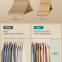 SONGMICS Set de 30 de umerase din lemn, carlige rotative 360°, cu bara pentru pantaloni, 43 cm, natur
