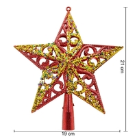 Varf decorativ de brad, Rosu/ Auriu, in forma de Stea, design spiralat, din Plastic, 19 cm x 21 cm, Interior/Exterior, Flippy