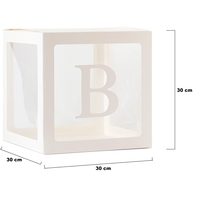 Set 5 Cutii pentru Baloane, Flippy, Model Scris Bride, Tematica Nunta, Cuburi Decorative din Plastic, Accesorii pentru Petrecere, 30 x30 cm, Transparente Contur Alb