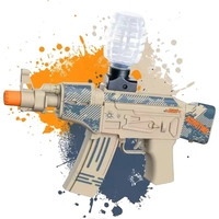 Mitraliera de jucarie electrica Flippy cu bile de hidrogen de gel, gun bluster, tragere in rafala, varsta peste 6 ani, ochelari de protectie, 5000 de bile incluse, cablu de incarcare, 28x31 cm, AK47, crem
