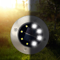 Set 4 lampi solare sol gradina cu 8 LED fiecare, iluminare alei, otel inoxidabil si plastic, 12x12x2 cm, argintiu