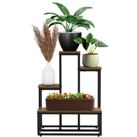 Etajera cu 4 rafturi din metal si MDF, 51x34x67 cm, negru si maro