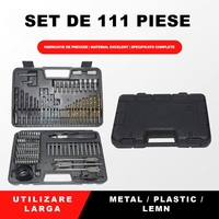 Set Scule Profesionale, Vafy, Set 111 buc, Accesorii Multifunctionale pentru Gaurire si Insurubare, Burghie Lemn, Metal, Zidarie, Cutie Transport, 30 x 20 x 6 cm, Negru
