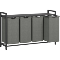 VASAGLE Cos rufe 4x40L, saci detasabili, raft superior si cadru metalic, 116x33x72 cm, negru si gri
