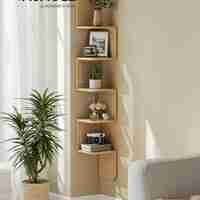 VASAGLE Raft de colt plutitor pe 5 niveluri, stil boho, 20x20x126 cm, bej