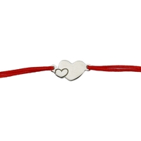 Martisor Bratara Argint 925, Jolie, Model Inima Mare Mica, Martisor de 1 Martie, cu Snur Rosu, Argintiu