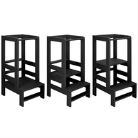 Turn de invatare inaltator multifunctional din lemn, platforma reglabila pe 3 inaltimi, 90x39x44 cm, negru