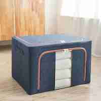 Cutie de depozitare pliabila, Flippy, Cu fermoar, 100 L, Textil, 60x42x40 cm, Cadru Metalic, Suport Baza Stabil din Plastic, Albastru Marin
