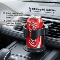 Suport Pahar Auto Pentru Grila Ventilatie, Flippy, Montaj Pe Aerisire, Multifunctional, ABS, Negru