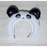 Balon din Folie Metalizata, Vafy, Tip Coronita cu Urechi, Model Panda, Ambalaj Individual, Pai Inclus, Umflare cu Aer sau Heliu, 27 x 28 cm, Alb/Negru