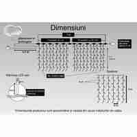 Instalatie Craciun Profesionala de Exterior IP65, Tip Perdea, 3m x 5m, 1500 Led-uri Mari, Alb cald, cu flash, Alimentator si prelungitor 6,5 m, Interconectabila, Fir negru, Vafy