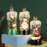 Decoratiune de Craciun tip Lumanare, Flippy, Lumanare de Cristal fara Fulgi de Zapada, Model Mos Craciun, Iluminare LED, 13 x 5 x 5 cm, Baza Rosie, Transparent