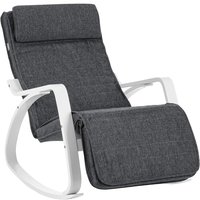 SONGMICS Scaun balansoar din lemn, suport picioare reglabil, maxim 150kg, 67x115x91cm, gri si alb