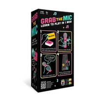 Joc de Societate Grab The Mic, Flippy, Tip Karaoke, 125 de Carti cu Cuvinte, Microfon din Spuma, Tabla de Joc, Jetoane, 11.5 x 22 x 7 cm, Negru/Roz