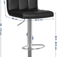 SONGMICS Set 2 scaune bar reglabile pe inaltime, cu spatar, sezut PU si suport picioare, rotatie 360°, 38x45x115 cm, negru