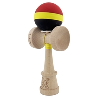 Kendama X Originala, Profesionala, Flippy, Cupe Mari KING SIZE V3, Rubber Grip, Gaura in Baza, Rulment Metalic, din lemn 18 cm, Ata 62/65 cm, M Rosu/Galben/Negru