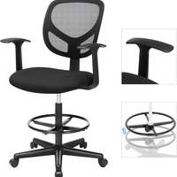 SONGMICS Scaun de birou inalt, rotativ, suport picioare reglabil, ajustare pe inaltime 55-75 cm, 64x64x97 cm, negru