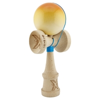 Kendama X Originala, Profesionala, Flippy, Big Cups V2, Super Sticky cu Cupe Mari, din lemn 18 cm, Rulment Metalic cu Ata 55 cm, Portocaliu/Galben/Alb