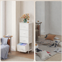 SONGMICS Comoda cu 4 sertare textile, cadru metalic si blat MDF, 40x30x95 cm, alb