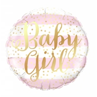 Balon din Folie Metalizata, Vafy, Figurina Cerc, Model Baby Girl, Tematica Gender Reveal, 45 cm, Ambalaj Individual, Pai Inclus, Umflare cu Aer sau Heliu, Roz