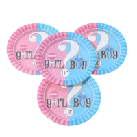 Set 10 Farfurii Gender Reveal, Vafy, Girl or Boy, din Carton, 18 cm, Roz/Albastru