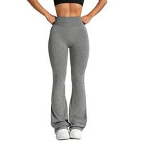 Pantaloni Sport de Dama, Flippy, pentru Yoga, Talie Inalta, Evazati, Tricotati, Gri Deschis, Marime S