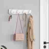 SONGMICS Cuier perete cu 4 carlige triple, MDF si aliaj zinc, 40x11 cm, alb