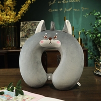 Perna de Calatorie in Forma de U, Vafy, Pentru Gat si Cap, Umplutura din Spuma cu Memorie, 30x30 cm, Model Husky, Accesoriu de Voiaj, Birou, Masina, Sistem Prindere Capse, Gri