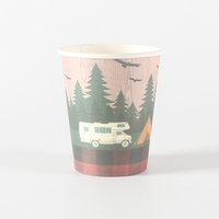 Set 10 Pahare, Flippy, Imprimeu Camping, din Carton, 250 - 300 ml, 7.5 x 8.4 x 5.3 cm, Multicolor