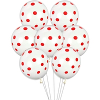 Set 10 Baloane din Latex, Flippy, Model Party cu Buline, 30 cm, Alb si Rosu, 2.8 g