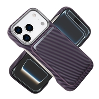 Husa MagSafe pentru iPhone 17, Vafy, Suport Card Detasabil, Carcasa pentru Telefon, Textura Fibra de Carbon, Business Style, Mov